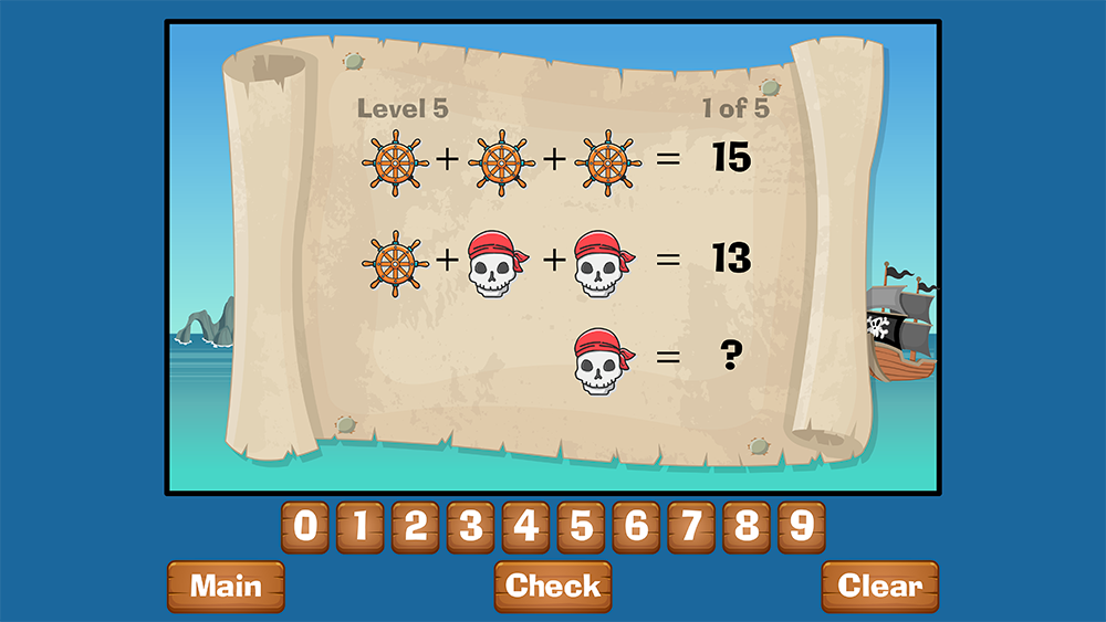 Pirate Puzzles, solve the maths puzzle and unlock the treasure