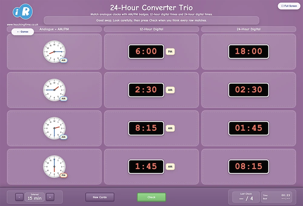 Time Trio 24-hour converter game