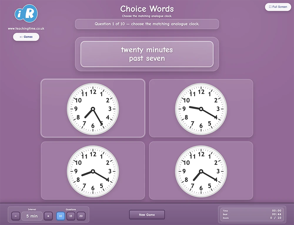 Choice Words time in words game