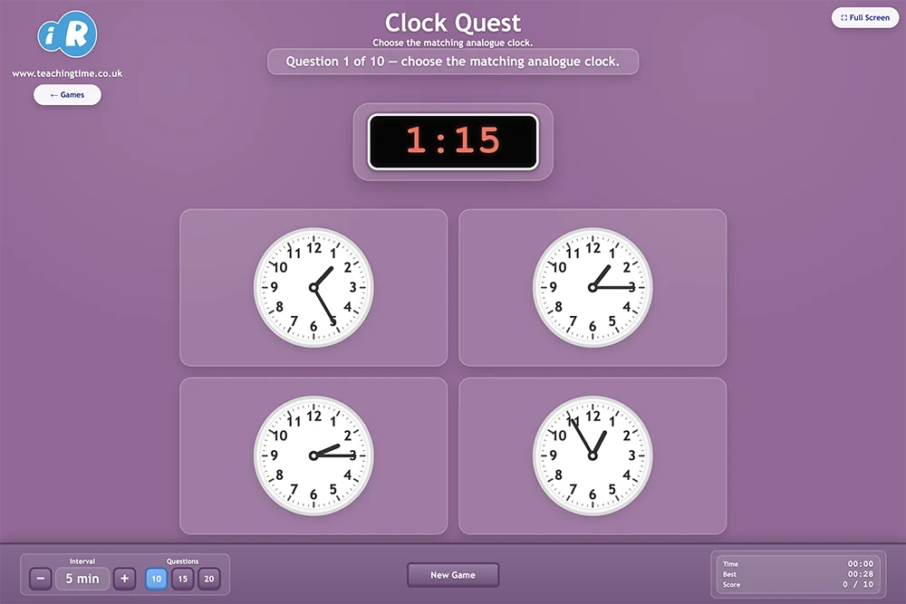 Clock Quest telling the time game