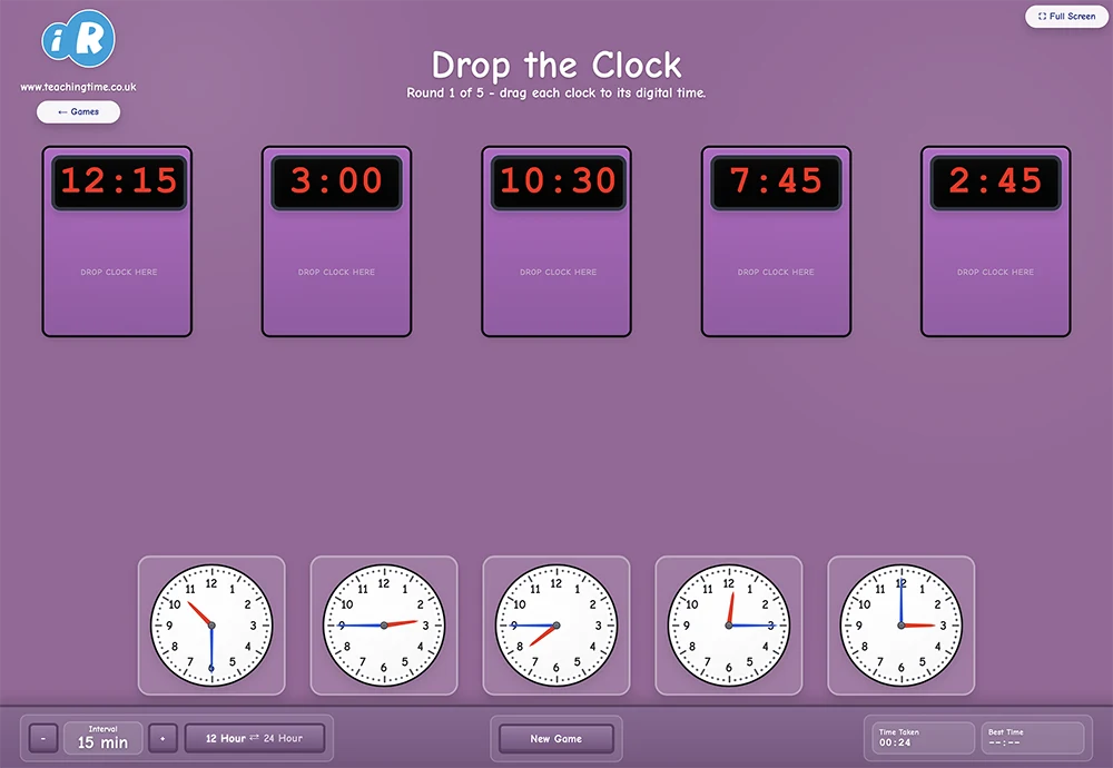 Drop the analogue clock game