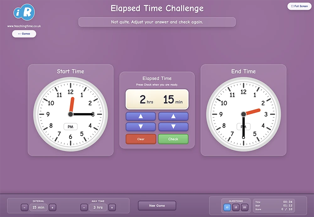 Elapsed Time Challenge telling the time game