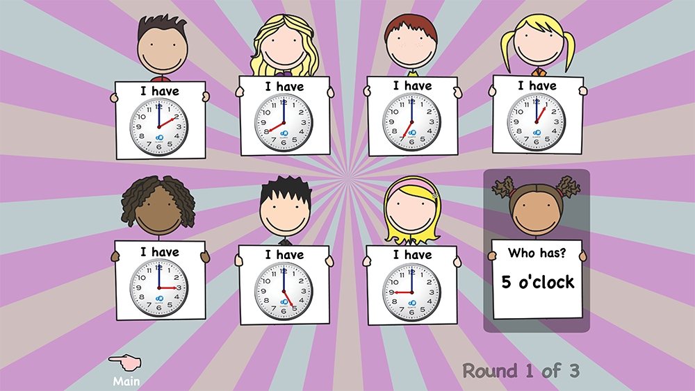 Play I Have, Who Has? Time to the Hour game