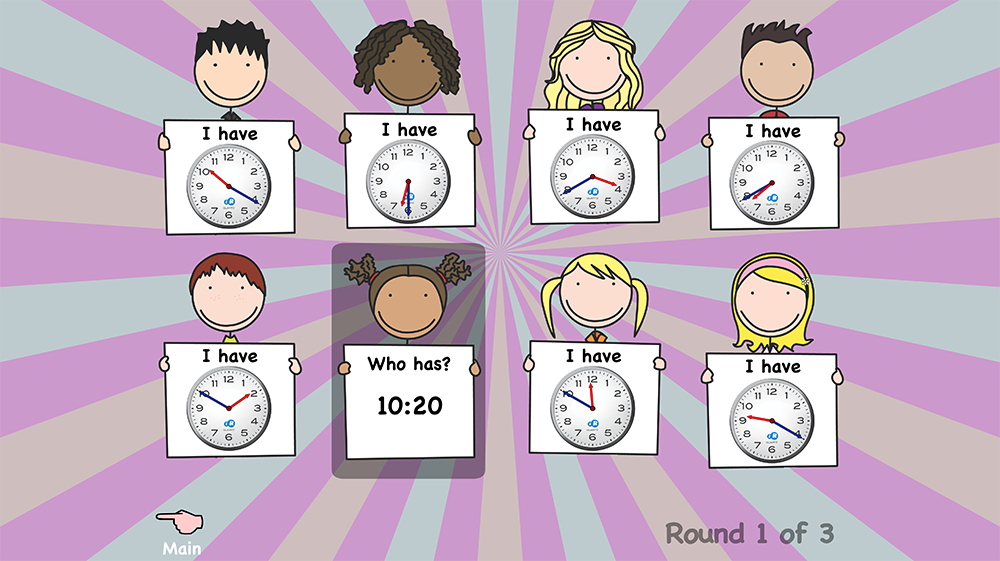 Play I Have, Who Has? 10-minute intervals time game