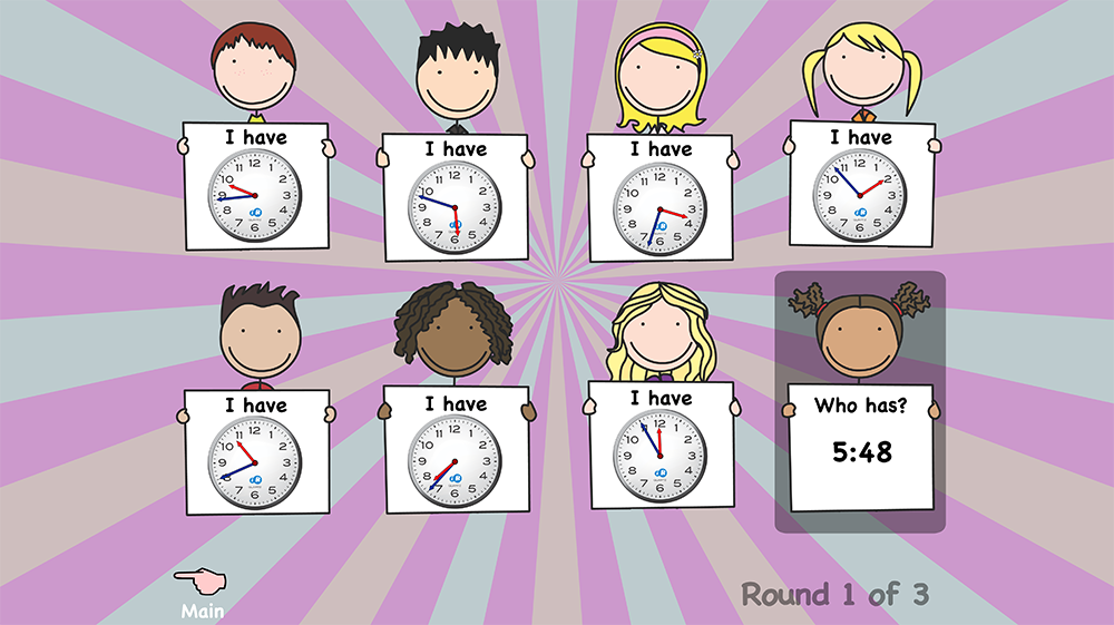 Play I Have, Who Has? Time to the Minute game