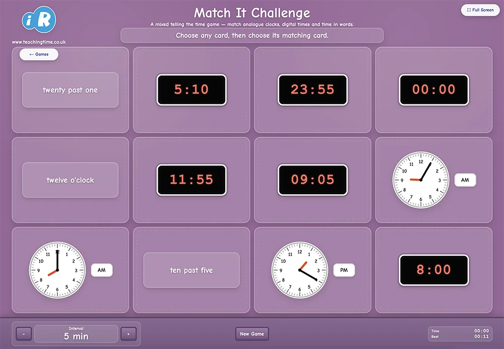 Match It telling the time game
