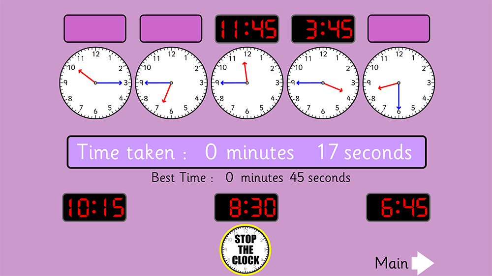 Play Stop the Clock 15-minute intervals time game