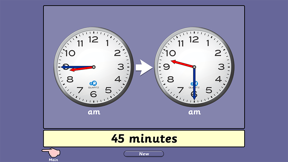 Teaching tool showing two clocks to calculate the time difference