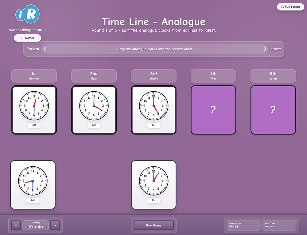 Time Line ordering times game