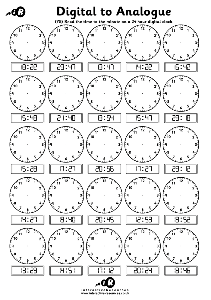 25 Clocks. Read the time to the minute on a 24-hour digital clock.