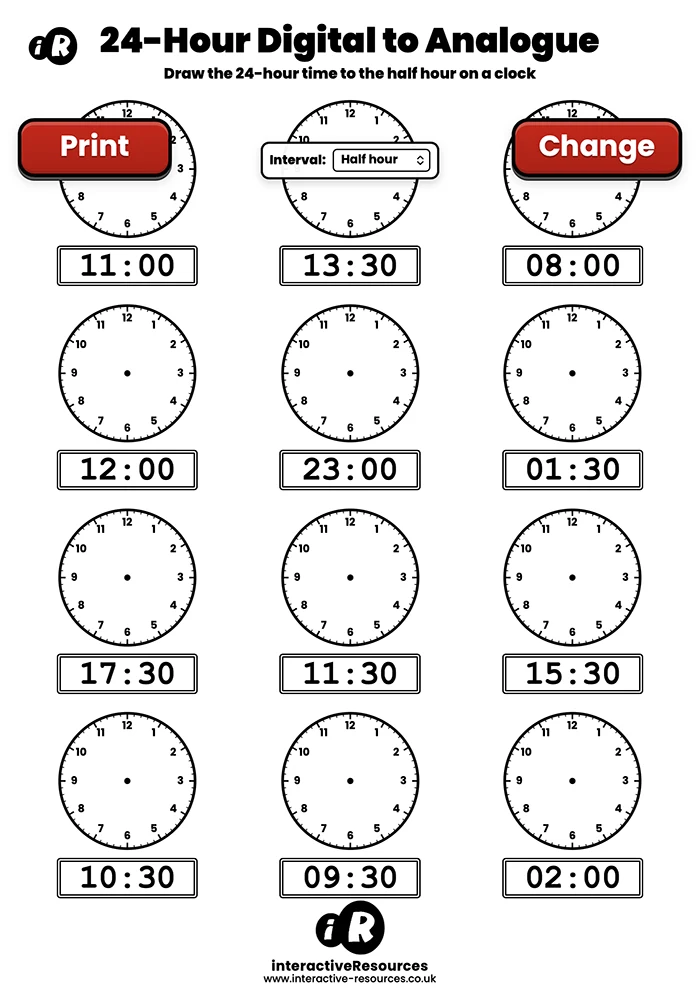 12 Clock Worksheet worksheet generator preview