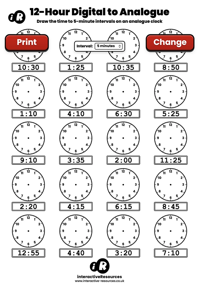 20 Clock Worksheet worksheet generator preview