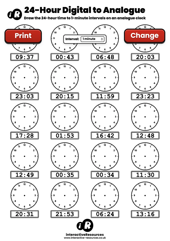20 Clock Worksheet worksheet generator preview