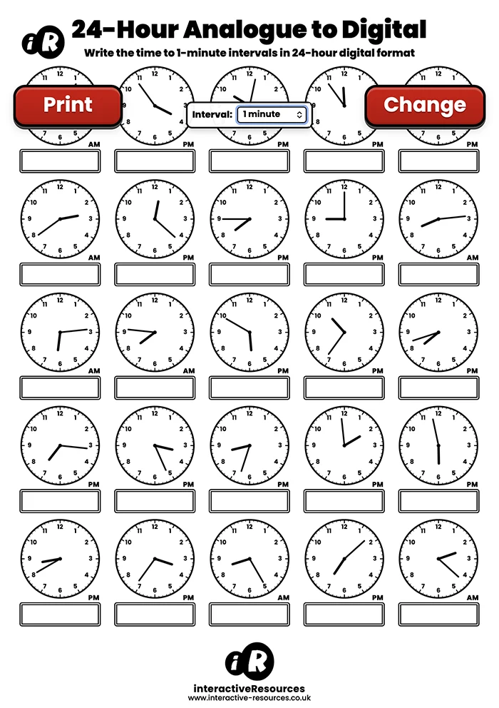 25 Clock Worksheet worksheet generator preview