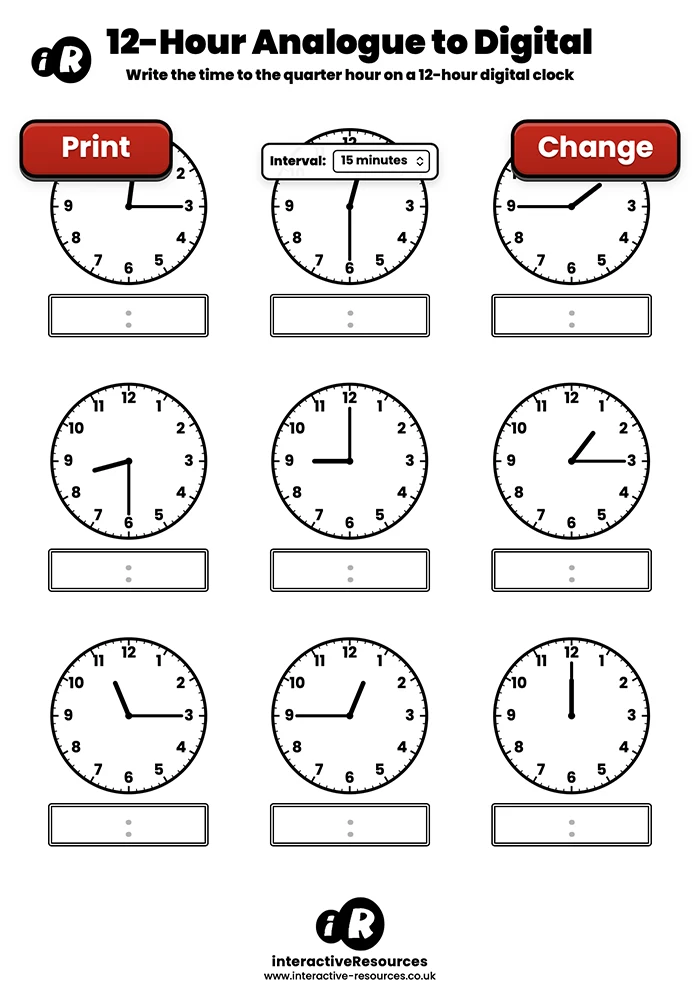 9 Clock Worksheet worksheet generator preview