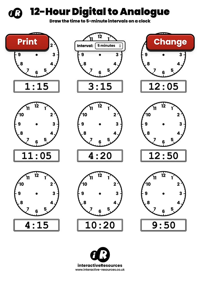 9 Clock Worksheet worksheet generator preview